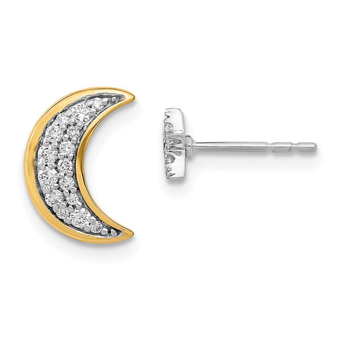 14k Two-tone Moon andStar Diamond Mis-match Post Earrings-WBC-EM6848-016-WYA