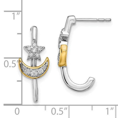 14k Two-tone Moon w/Star Diamond J-hoop Post Earrings-WBC-EM6849-022-WYA