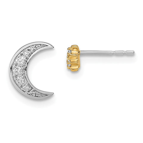 14k Two-tone Moon and 3-Stars Diamond Mis-match Post Earrings-WBC-EM6851-008-WYA