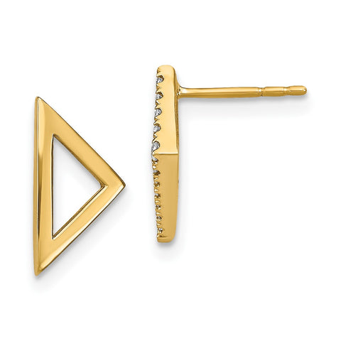 14k 1 Polished 1 Diamond Mis-match Triangle Post Earrings-WBC-EM6856-010-YA