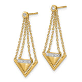14k Satin/Polished Diamond Triangle Chain Dangle Post Earrings-WBC-EM6864-016-YA