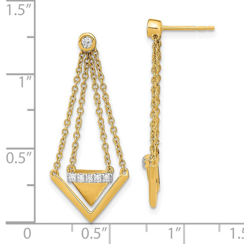 14k Satin/Polished Diamond Triangle Chain Dangle Post Earrings-WBC-EM6864-016-YA