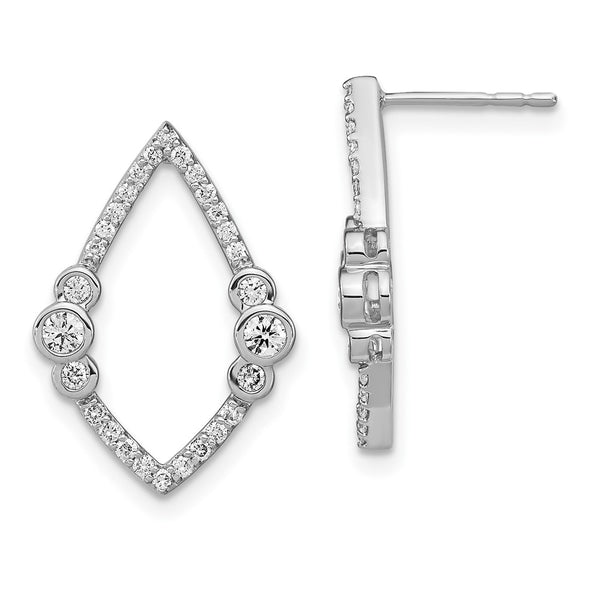 14k White Gold Polished Diamond Bezel Set Teardrop Post Earrings-WBC-EM6872-050-WA