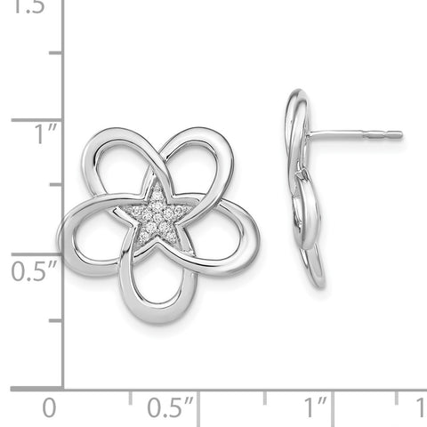 14k White Gold Polished Diamond Flower Post Earrings-WBC-EM6877-009-WA