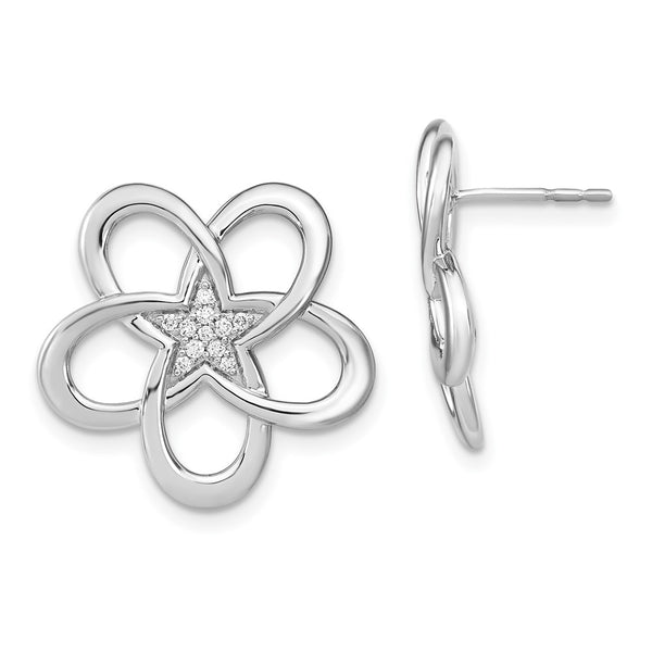 14k White Gold Polished Diamond Flower Post Earrings-WBC-EM6877-009-WA