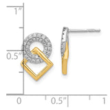 14k Two-tone Polished Diamond Circle and Square Post Earrings-WBC-EM6878-025-WYA