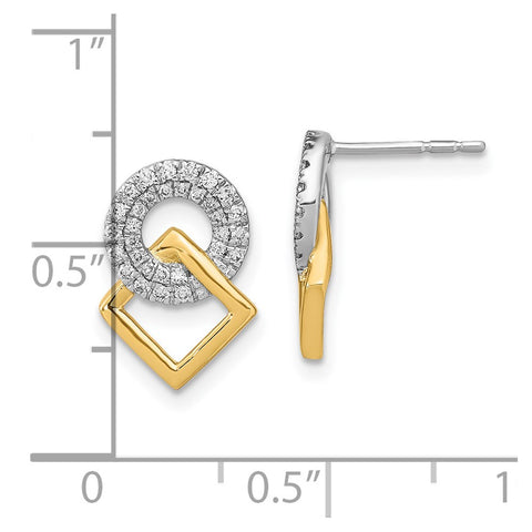 14k Two-tone Polished Diamond Circle and Square Post Earrings-WBC-EM6878-025-WYA