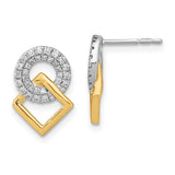 14k Two-tone Polished Diamond Circle and Square Post Earrings-WBC-EM6878-025-WYA