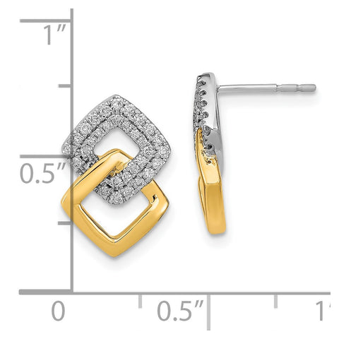 14k Two-tone Polished Diamond Double Square Post Earrings-WBC-EM6880-033-WYA