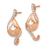 14k Rose Gold Polished Diamond Teardrop w/flower Post Earrings-WBC-EM6882-033-RA