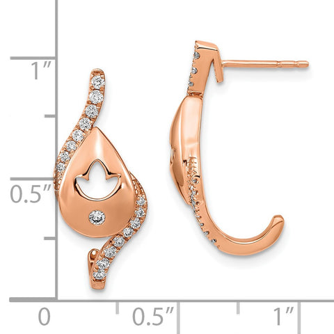 14k Rose Gold Polished Diamond Teardrop w/flower Post Earrings-WBC-EM6882-033-RA