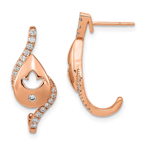 14k Rose Gold Polished Diamond Teardrop w/flower Post Earrings-WBC-EM6882-033-RA