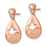 14k Rose Gold Diamond Teardrop w/flower Dangle Post Earrings-WBC-EM6883-020-RA