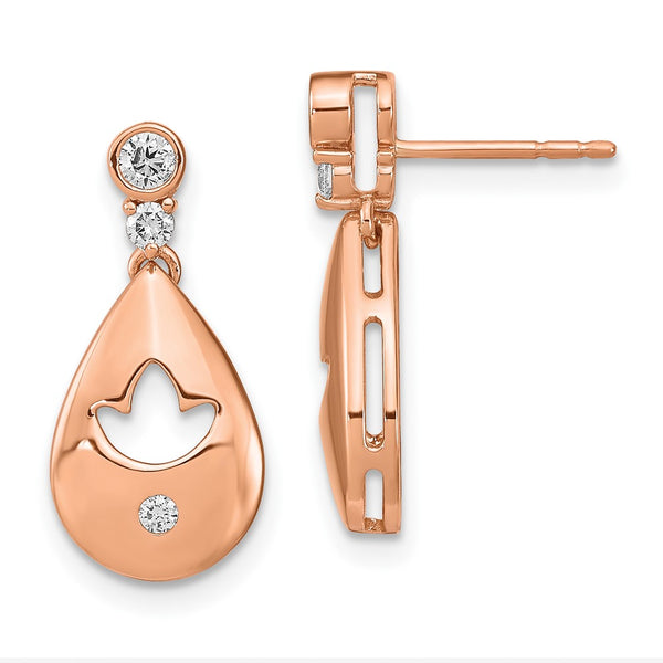 14k Rose Gold Diamond Teardrop w/flower Dangle Post Earrings-WBC-EM6883-020-RA