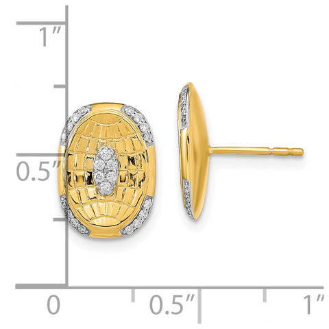 14k Polished and Textured Diamond Oval Post Earrings-WBC-EM6885-016-YA