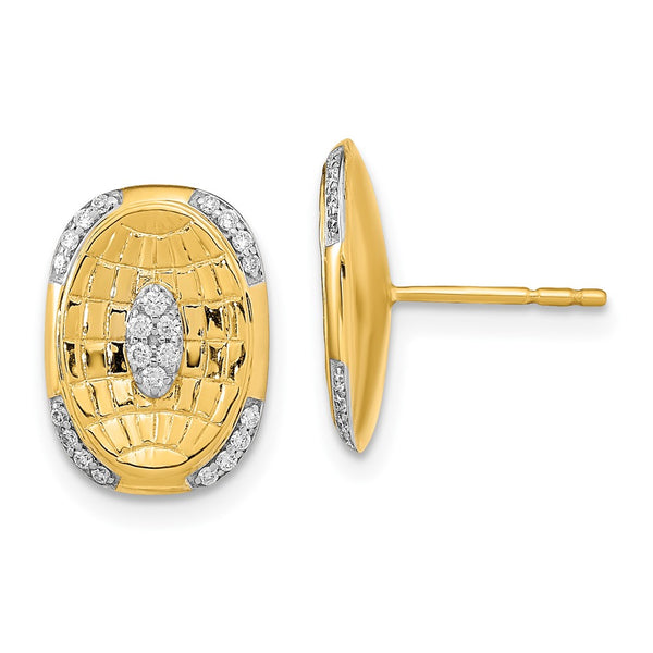 14k Polished and Textured Diamond Oval Post Earrings-WBC-EM6885-016-YA