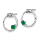 14k White Polished Diamond and Emerald Circle Post Earrings-WBC-EM6886-EM-019-WA