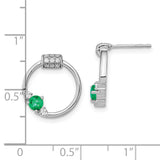 14k White Polished Diamond and Emerald Circle Post Earrings-WBC-EM6886-EM-019-WA