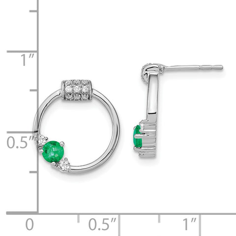 14k White Polished Diamond and Emerald Circle Post Earrings-WBC-EM6886-EM-019-WA