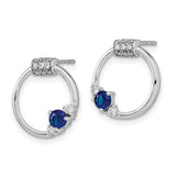 14k White Polished Diamond and Blue Sapphire Circle Post Earrings-WBC-EM6886-SA-019-WA