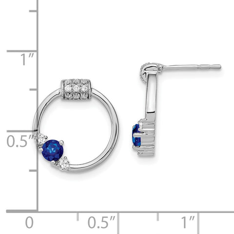 14k White Polished Diamond and Blue Sapphire Circle Post Earrings-WBC-EM6886-SA-019-WA