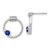 14k White Polished Diamond and Blue Sapphire Circle Post Earrings-WBC-EM6886-SA-019-WA