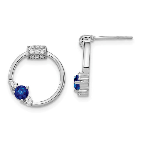 14k White Polished Diamond and Blue Sapphire Circle Post Earrings-WBC-EM6886-SA-019-WA