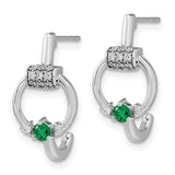 14k White Polished Diamond and Emerald Circle J-hoop Earrings-WBC-EM6887-EM-015-WA