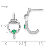 14k White Polished Diamond and Emerald Circle J-hoop Earrings-WBC-EM6887-EM-015-WA