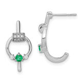 14k White Polished Diamond and Emerald Circle J-hoop Earrings-WBC-EM6887-EM-015-WA