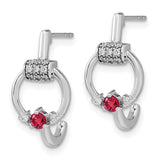 14k White Polished Diamond and Ruby Circle J-hoop Earrings-WBC-EM6887-RU-015-WA