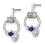 14k White Polished Diamond and Blue Sapphire Circle J-hoop Earrings-WBC-EM6887-SA-015-WA