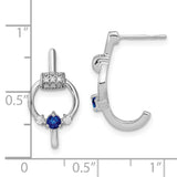 14k White Polished Diamond and Blue Sapphire Circle J-hoop Earrings-WBC-EM6887-SA-015-WA