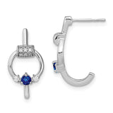 14k White Polished Diamond and Blue Sapphire Circle J-hoop Earrings-WBC-EM6887-SA-015-WA