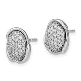 14k White Polished Oval Pave Diamond Post Earrings-WBC-EM6888-070-WA