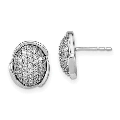 14k White Polished Oval Pave Diamond Post Earrings-WBC-EM6888-070-WA