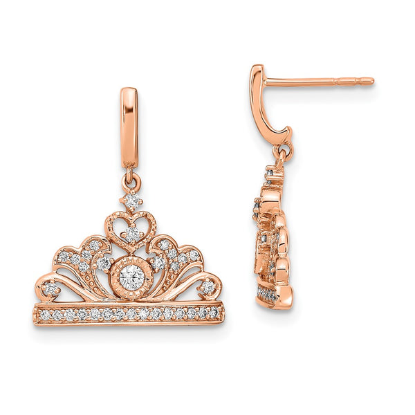 14k Rose Gold Polished Diamond Tiara Dangle Post Earrings-WBC-EM6894-033-RA