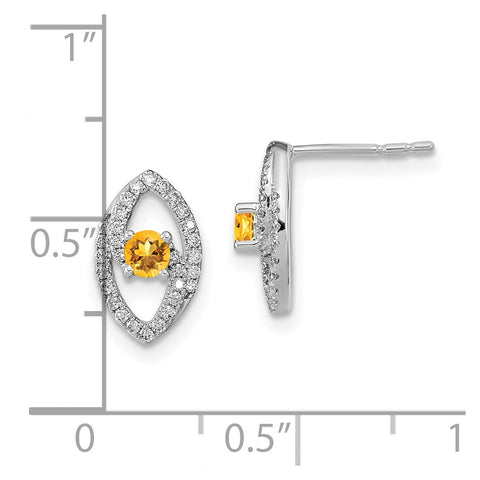 14k White Gold Polished Diamond and Citrine Post Earrings-WBC-EM6896-CI-020-WA