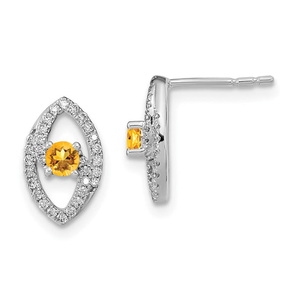 14k White Gold Polished Diamond and Citrine Post Earrings-WBC-EM6896-CI-020-WA