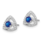 14k White Gold Diamond and Blue Sapphire Triangle Post Earrings-WBC-EM6898-SA-017-WA