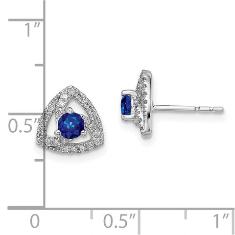 14k White Gold Diamond and Blue Sapphire Triangle Post Earrings-WBC-EM6898-SA-017-WA
