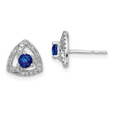 14k White Gold Diamond and Blue Sapphire Triangle Post Earrings-WBC-EM6898-SA-017-WA