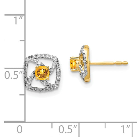 14k Polished Diamond and Citrine Square Post Earrings-WBC-EM6900-CI-020-YA