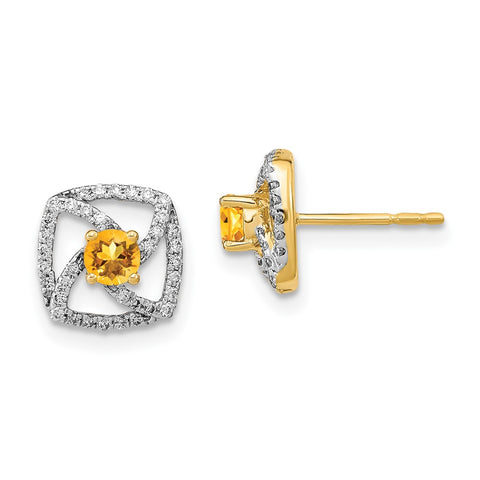 14k Polished Diamond and Citrine Square Post Earrings-WBC-EM6900-CI-020-YA