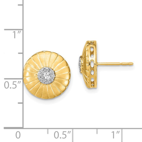 14k Satin Diamond Flower Post Earrings-WBC-EM6902-016-YA