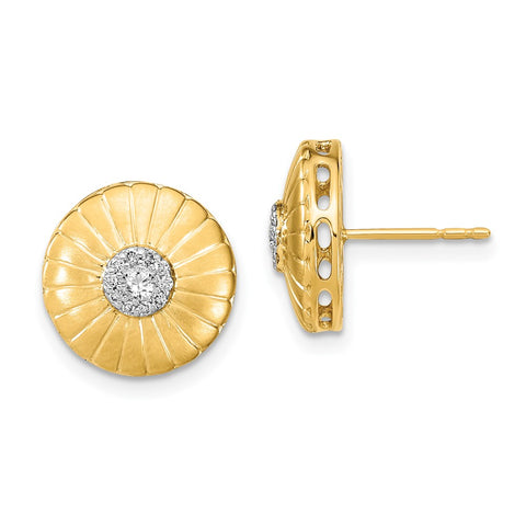 14k Satin Diamond Flower Post Earrings-WBC-EM6902-016-YA