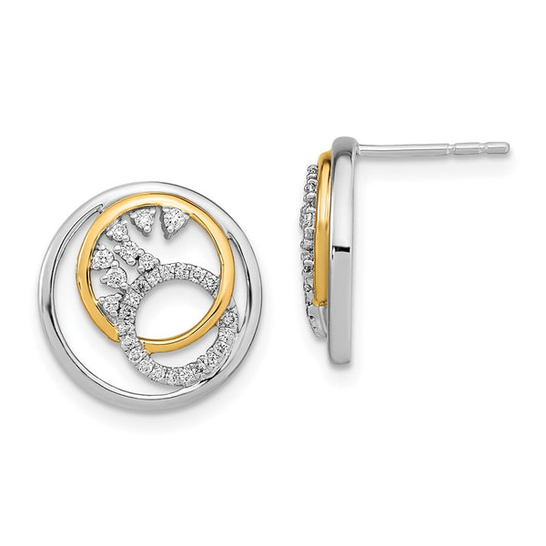 14k Two-tone Polished Diamond Circle Cluster Post Earrings-WBC-EM6907-020-WYA