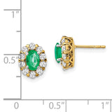 14k Oval Emerald and Diamond Halo Post Earrings-WBC-EM6990-EM-070-YA