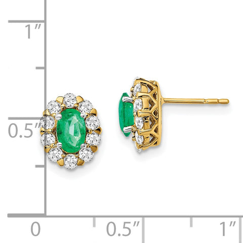 14k Oval Emerald and Diamond Halo Post Earrings-WBC-EM6990-EM-070-YA