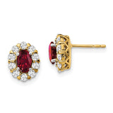 14k Oval Ruby and Diamond Halo Post Earrings-WBC-EM6990-RU-070-YA